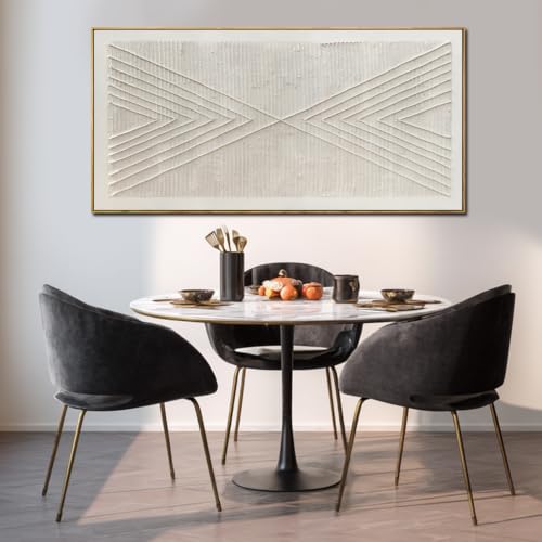 Beige Geometric Textured Wall Art 29x58 Inch with White Beige Variation