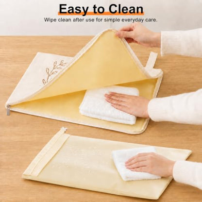 Cream Beige Beeswax Bread Bags Set for Homemade Loaves with Zipper & Buckle - Reusable Cotton Sourdough Storage - XL