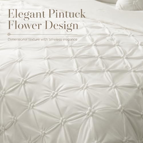 King Size Pearl White Cooling Comforter Set with Pintuck Design - Amélie Home