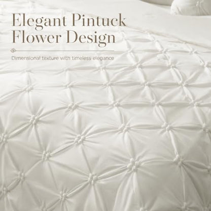 King Size Pearl White Cooling Comforter Set with Pintuck Design - Amélie Home
