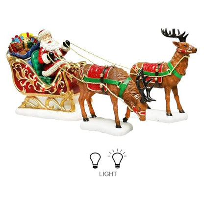 Christmas Santa Sleigh with Reindeer LED Tabletop Decoration Hand-Painted