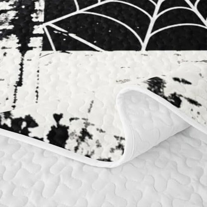 Ash & Ink Gothic Skull Quilt Set for All Seasons King Size Bedding - Halloween Decor