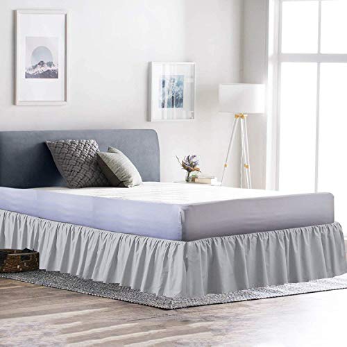 100% Cotton 600 Thread Count 1 Piece Dust Ruffle Bed Skirt 12" Drop Dust Ruffle with Platform, Gathered Styling (Twin Size, Light Grey)