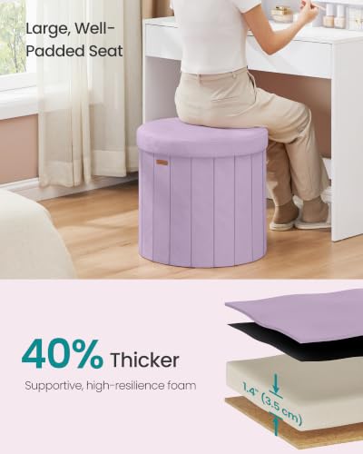 Purple Velvet Storage Ottoman Round Vanity Stool 18.5 inch