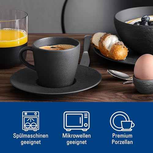 Villeroy & Boch Manufacture Rock Collection Coffee Cup, Premium Porcelain, Made in Germany, Dishwasher and Microwave Safe, 7.5 oz Capacity 3 in Tall, Black