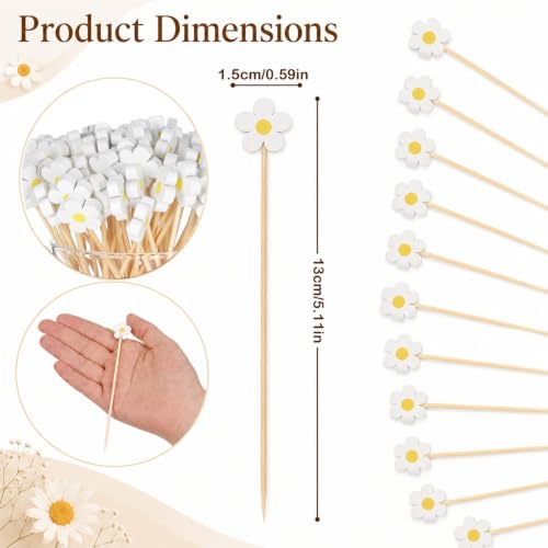 100 Pcs Daisy Floral Cocktail Picks for Fruit & Party Decor