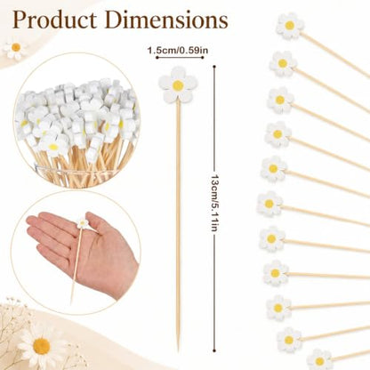 100 Pcs Daisy Floral Cocktail Picks for Fruit & Party Decor