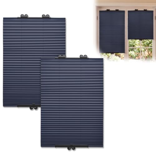 No Drill Blackout Pleated Window Blinds 58x25.6 Inches - 2 Pack