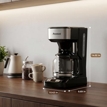 Aromvel Bright Silver 12-Cup Drip Coffee Maker with LED Display