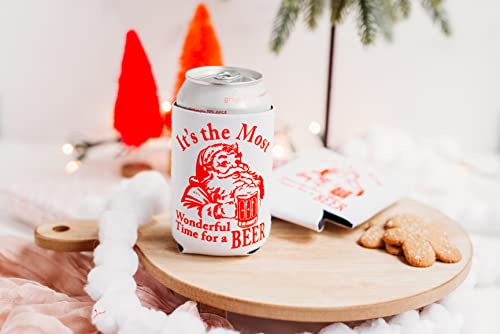 Christmas Beer Can Cooler Set - Funny Stocking Stuffer for Men & Women (4 Pack)