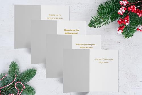 50 Pack Christmas Greeting Cards with Gold Foil - 5 x 7 High Gloss with Envelopes