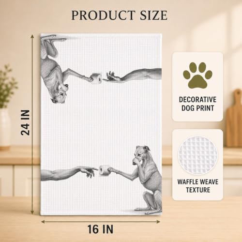 Funny Greyhound Kitchen Towel - Parody of Creation of Adam Dog Decor, 16x24 inch, Farmhouse Bathroom & Kitchen Gift - Greyhound_05