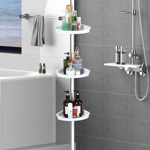 4-Tier Tension Pole Shower Caddy – Adjustable Bathroom Organizer, White