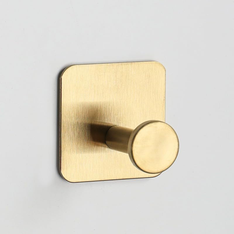Brushed Gold Self-Adhesive Wall Hooks Stainless Steel Heavy Duty Towel Holder
