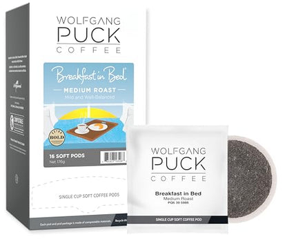 Wolfgang Puck Coffee, Breakfast in Bed Pods, 12 Gram Pods, 16 count