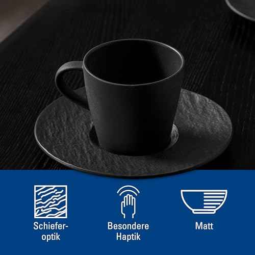 Villeroy & Boch Manufacture Rock Collection Coffee Cup, Premium Porcelain, Made in Germany, Dishwasher and Microwave Safe, 7.5 oz Capacity 3 in Tall, Black