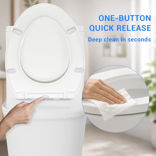 Elongated Toilet Seat 18.5 Inch Soft Close White - Quick Release & Non-Slip Bumpers