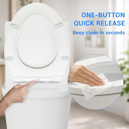 Elongated Toilet Seat 18.5 Inch Soft Close White - Quick Release & Non-Slip Bumpers