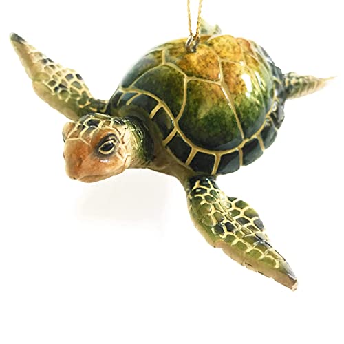 Sea Turtle Christmas Ornament Set - Blue & Green Coastal Holiday Decor