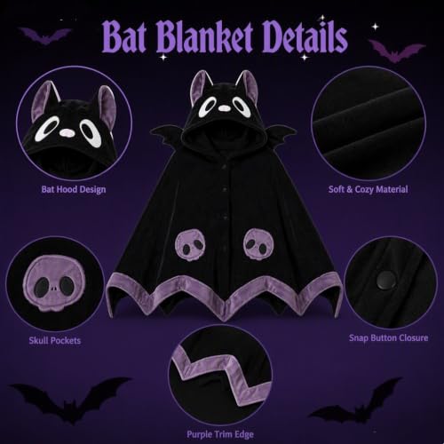 Black Bat Blanket Hoodie with Wings Wearable Costume for Adults Halloween Cosplay