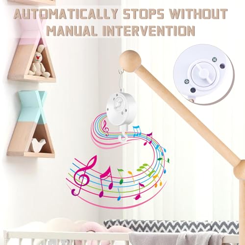 Baby Crib Mobile Arm with Rotating Music Box - Wooden Mobile Holder, 23 Inch, Nursery Decor - Variation of Holder