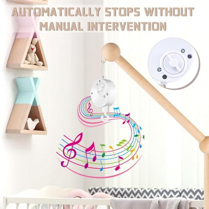 Baby Crib Mobile Arm with Rotating Music Box - Wooden Mobile Holder, 23 Inch, Nursery Decor - Variation of Holder
