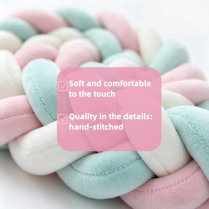 Mixed-Color Handmade 3-Strand Braided Knot Pillow - Soft Plush Decorative Throw, 141.7in (3.6m) - White Pink Grey
