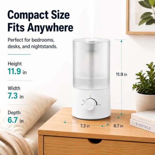 White 4L Ultrasonic Bedroom Humidifier with Essential Oil Tray & Quiet Operation