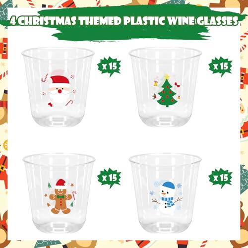 Christmas Plastic Cups Set 60 Pcs 12 Oz Snowman Gingerbread Santa Holiday Party