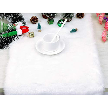 Christmas Faux Fur Table Runner 72 x 15 Inch White Holiday Decor