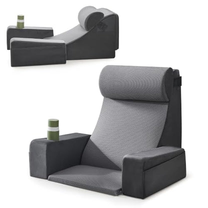 Reading Pillow for Bed with Armrests, Cup Holder & Pockets, Back Support Cushion