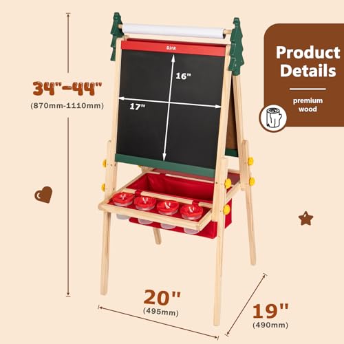 Kids Art Easel with Paper Roll & Magnetic Whiteboard - Red Christmas Tree