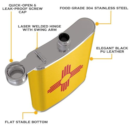 New Mexico Flag Flasks for Liquor 8oz - Style 4 / One Size