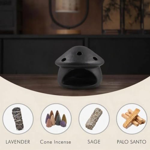 Black Mushroom Incense Holder for Palo Santo, Sage & Cones - Handmade