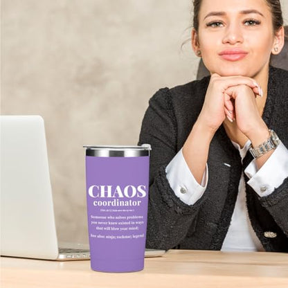 Purple Chaos Coordinator Tumbler with Thank You Gifts - Stainless Steel Insulated Mug