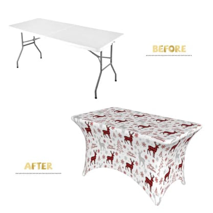 Christmas Reindeer Spandex Rectangle Tablecloth 4FT - Winter Holiday Decor