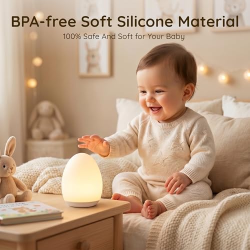 Egg Light with 7 RGB Colors Dimmable Touch Night Light for Kids - Wooden