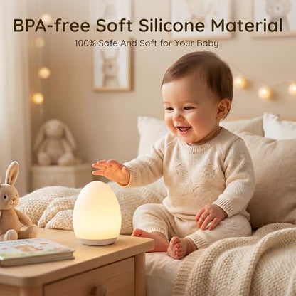 Egg Light with 7 RGB Colors Dimmable Touch Night Light for Kids - Wooden