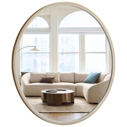 WallBeyond 36 Inch Linen-Texture Round Mirror for Bathroom & Bedroom - White Finish