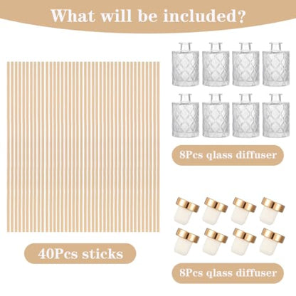 8 Glass Reed Diffuser Bottles with Sticks Set - Refillable Home Fragrance Containers