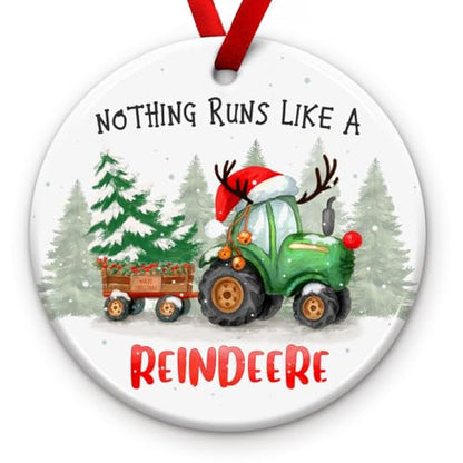 Funny Tractor Reindeer Christmas Ornament - Rustic Farmhouse Holiday Decor