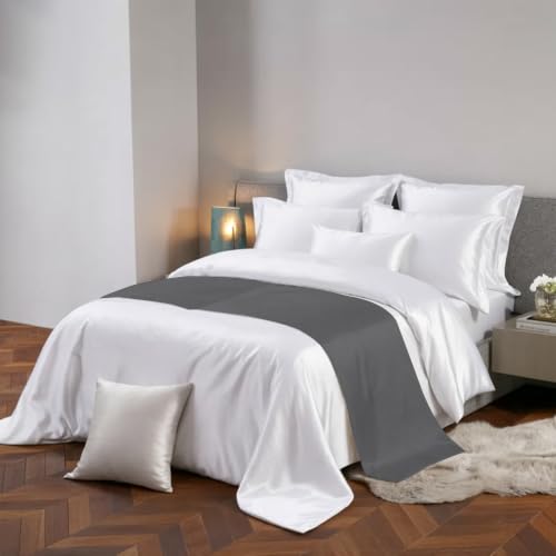 Charcoal Satin Bed Runner for Queen Size Bed - 83 x 20 Inches Modern Minimalist Decor