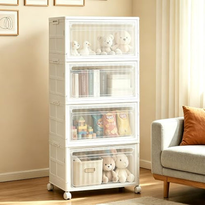 4-Tier 128QT Stackable Storage Bins with Lid and Wheels - Closet Organizer