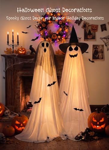 Halloween Ghost Decorations Light Up Ghosts Outdoor - 2 Pack, Veil Witch Hat Variant