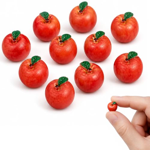 Miniature Red Resin Apples Set - 10 Tiny 0.5 Inch Food Props & Decor