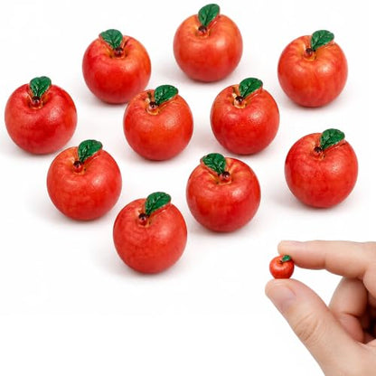 Miniature Red Resin Apples Set - 10 Tiny 0.5 Inch Food Props & Decor
