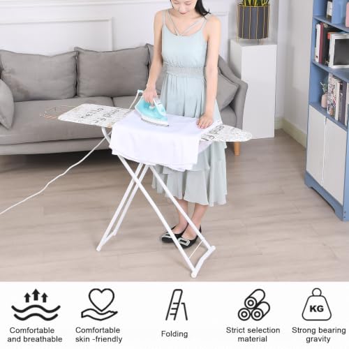 Foldable 42-Inch Ironing Board with Heat-Resistant Cover - White