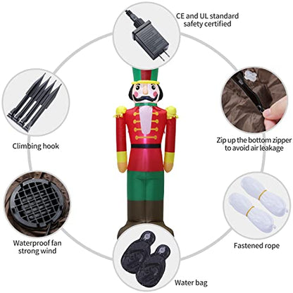 7 Ft Inflatable Nutcracker Soldier with LED Lights Christmas Yard Decor