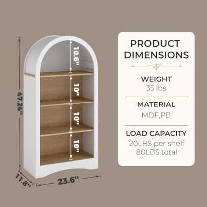 White Natural Particle Board MDF 4-Tier Corner Storage Shelves - Arched Wall Bookshelf