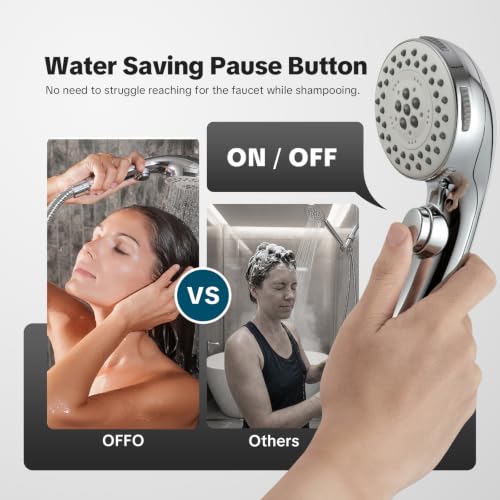 Handheld Shower Head with 5 Modes, Chrome, 60-Inch Stainless Steel Hose & Holder